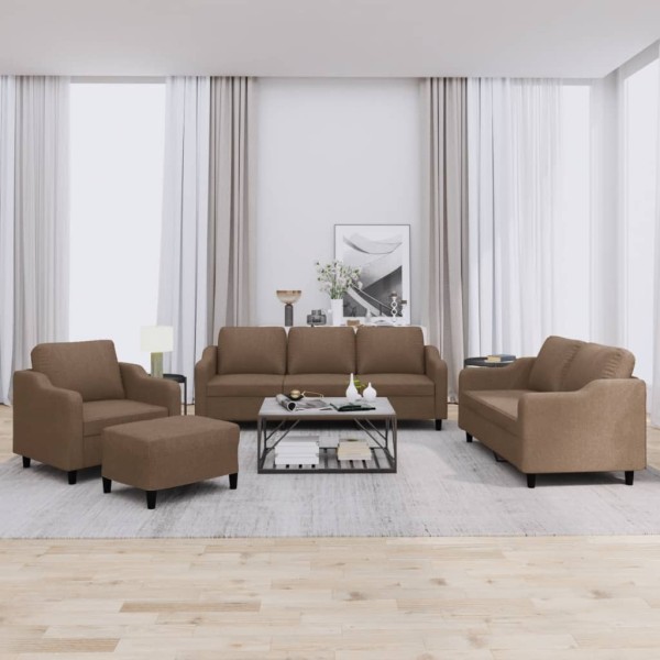 Sofa set with cushions, 4 parts, brown, fabric
