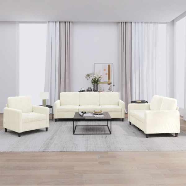 Sofa set, 3 parts, cream color, velvet