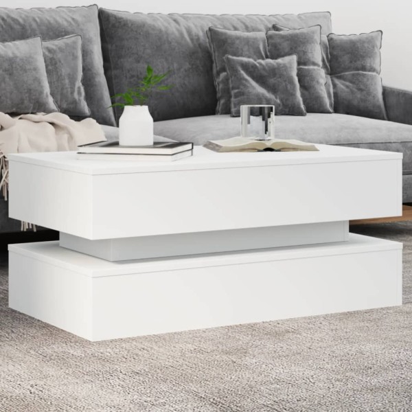 Coffee table with LED lights, white, 90x50x40cm
