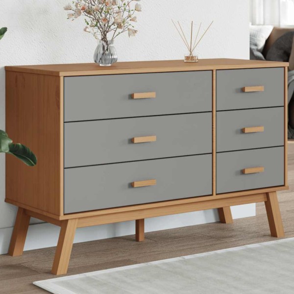 Cabinet with drawers OLDEN, grey/brown, solid pine