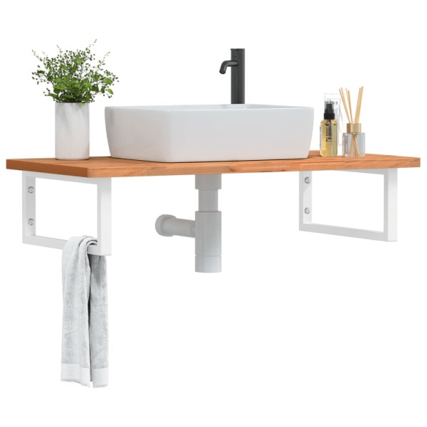 Washbasin shelf, steel and solid beech wood