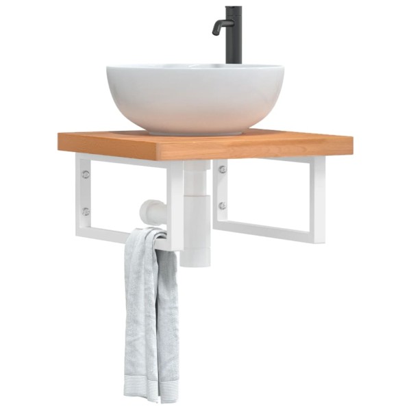 Washbasin shelf, steel and solid beech wood