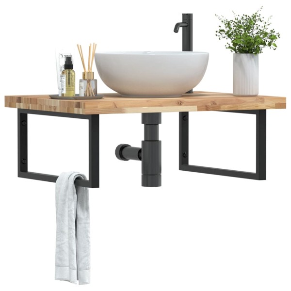 Shelf for the washbasin, steel and solid acacia wood