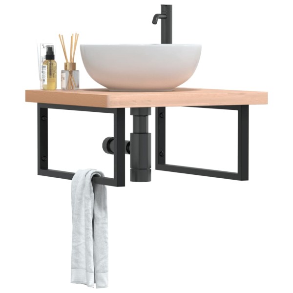 Washbasin shelf, steel and solid beech wood