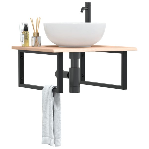 Washbasin shelf, steel and solid oak wood