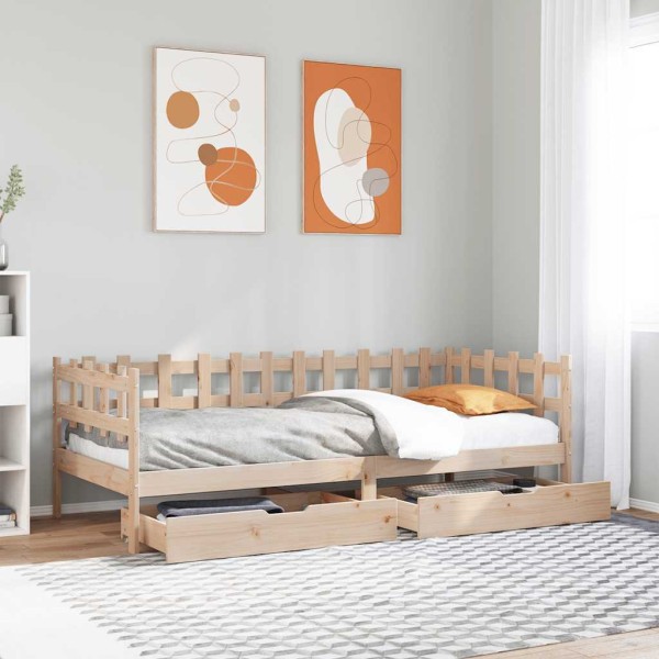 Bed with drawers, 90x190cm, solid pine wood