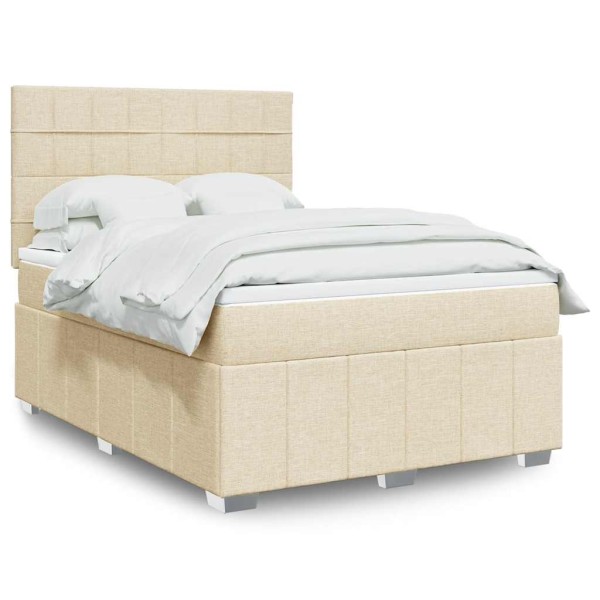 Bed with springs and mattress, cream, 140x190 cm, fabric