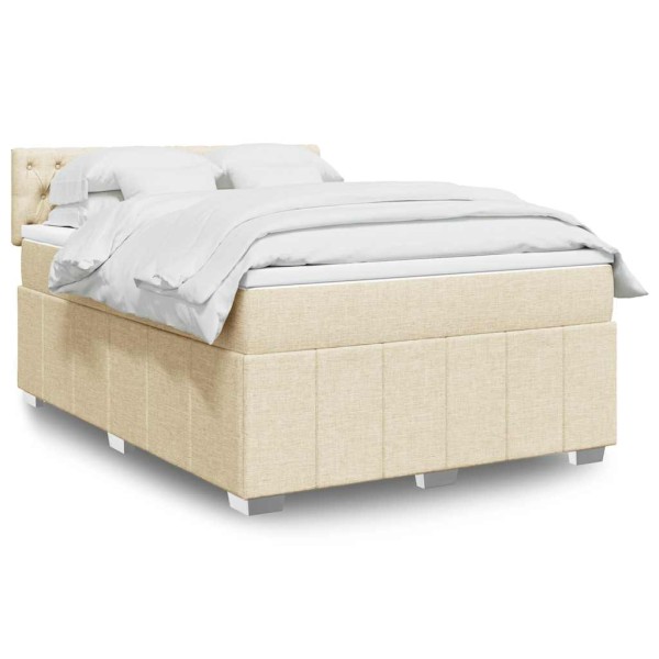 Bed with springs and mattress, cream, 140x190 cm, fabric