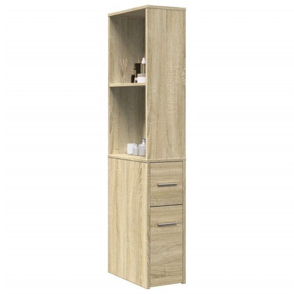Bathroom cabinet with wheels, oak, processed wood