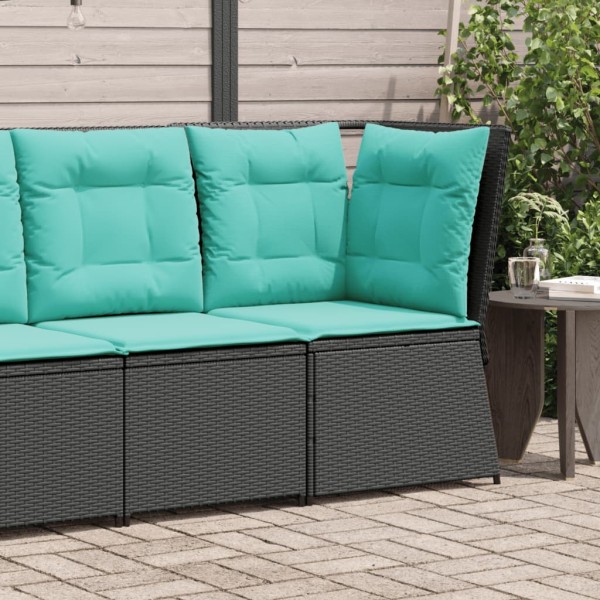 Garden corner sofa with cushions, black polyrattan