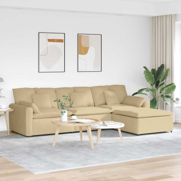 Modular sofa with footrest and cushions, grey-green