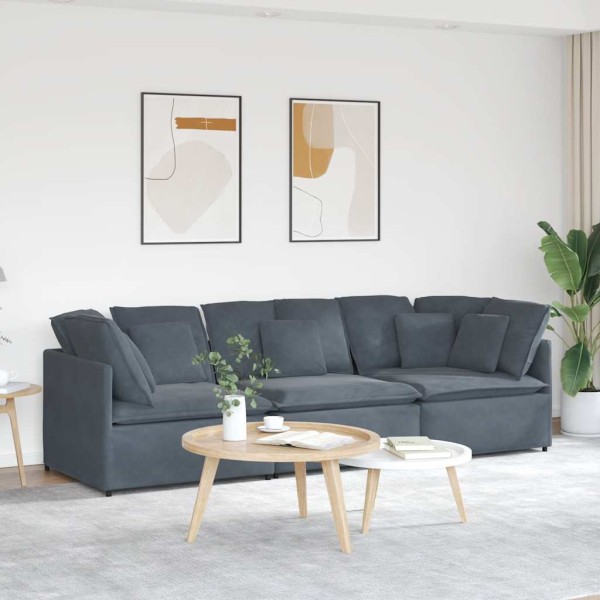 Modulinė sofa su pagalvėlėmis, aksominė, tamsiai pilka