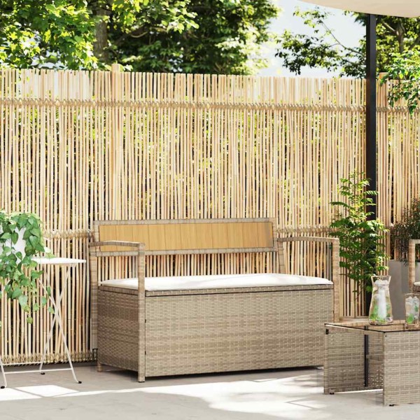 Garden bench with cushion, beige, polyrattan