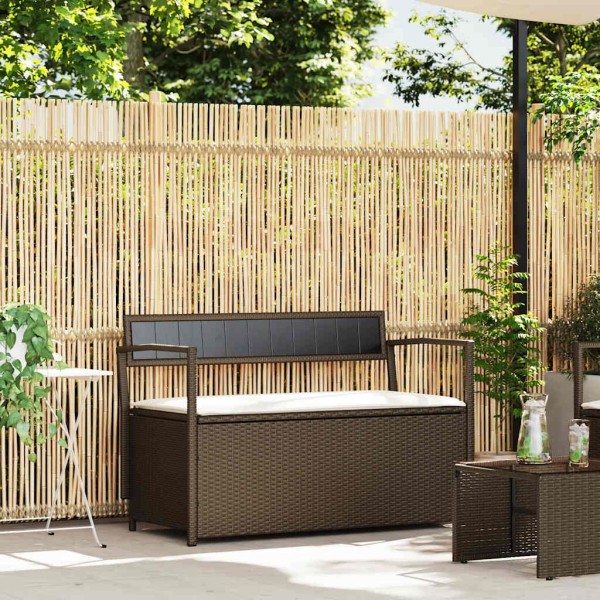 Garden bench with cushion, brown, polyrattan