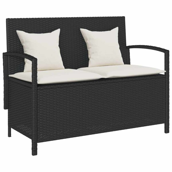 Garden bench with cushion, black, polyrattan