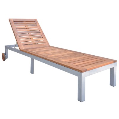 Sunbed, solid acacia wood