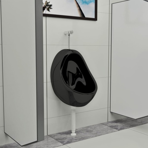 Suspended urinal with discharge valve, black col., ceramic