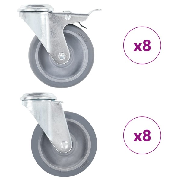Castors, 16 pcs., 100 mm, swivel, fixed with a screw