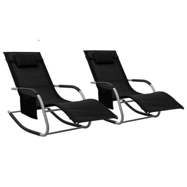 Sunbeds, 2 pcs., black and gray, textilene