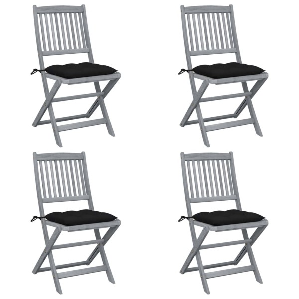 Folding outdoor chairs with pillows, 4 pcs., solid acacia