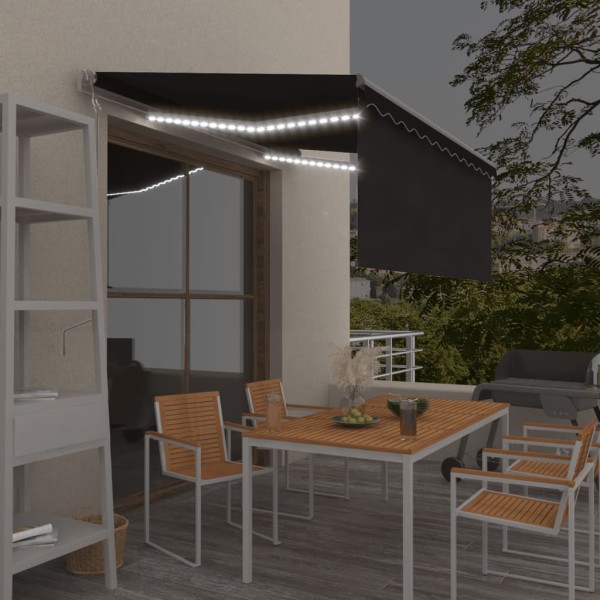 Awning with curtain/LED/wind sensor, anthracite, 3x2.5m
