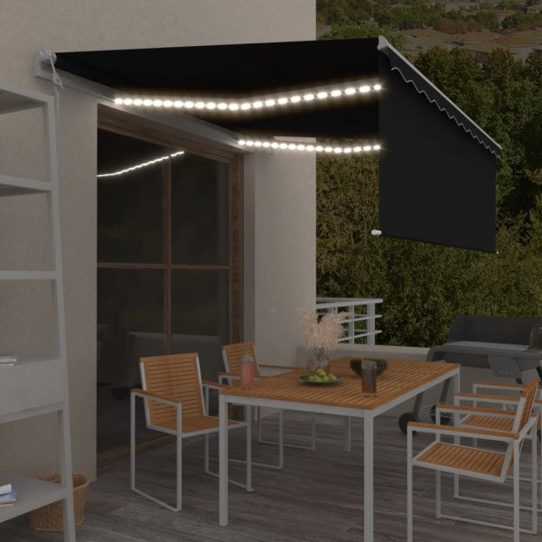 Awning with curtain/LED/wind sensor, anthracite, 4x3m