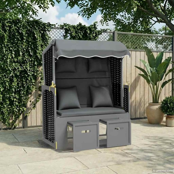 Beach chair, anthracite/black, polyrattan/wood