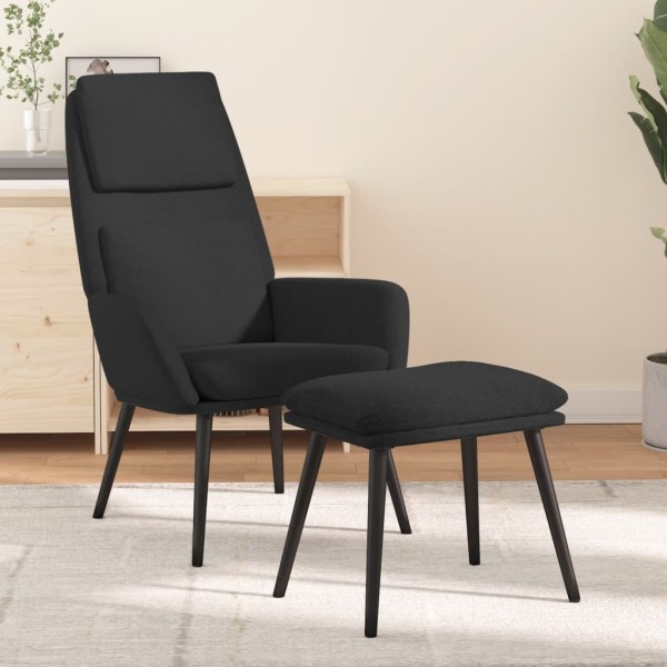 Lounge chair with stool, black, fabric