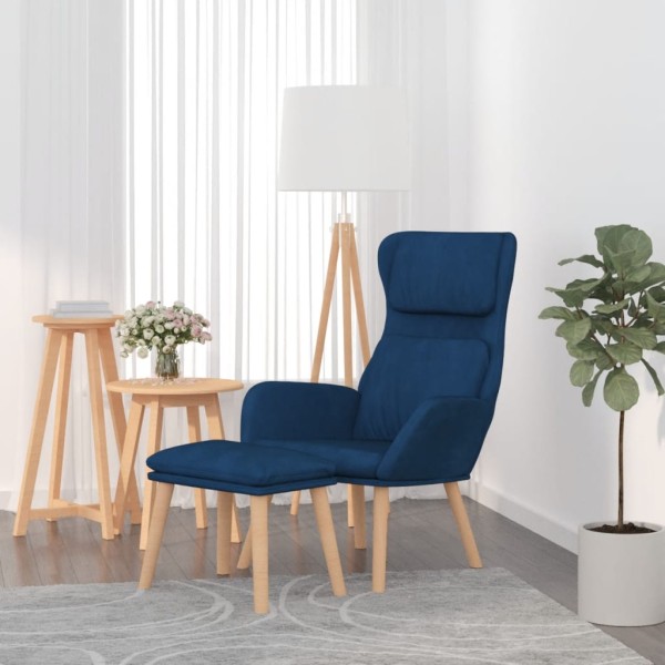Lounge chair with stool, blue, velvet