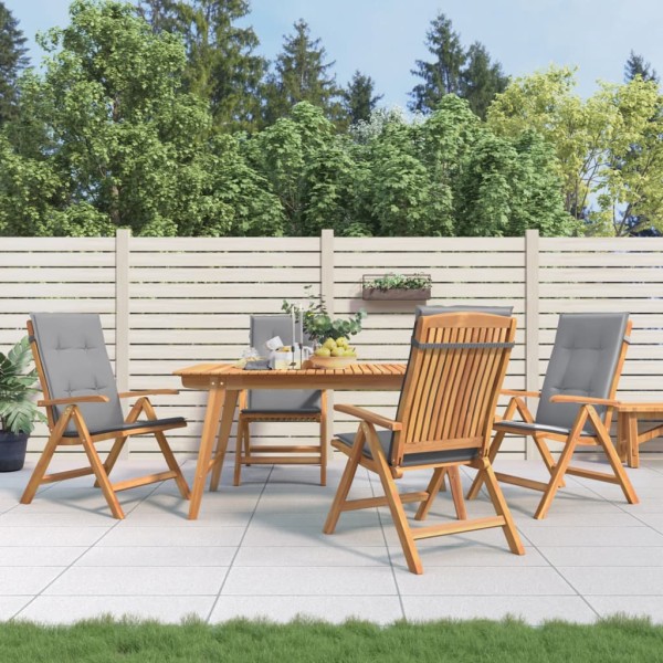 Reclining garden chairs with cushions, 4 pcs., solid teak