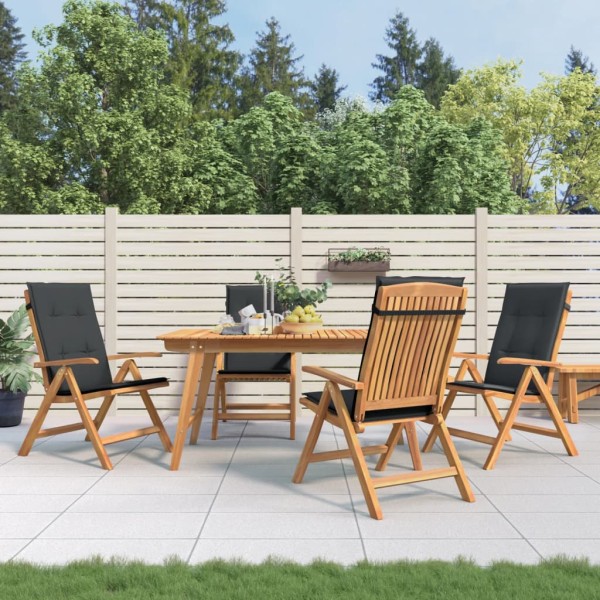 Reclining garden chairs with cushions, 4 pcs., solid teak
