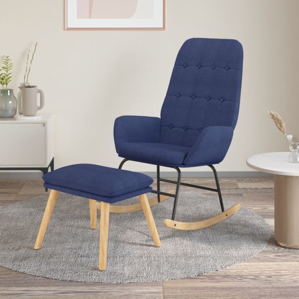 Rocking chair with footrest, blue color, fabric