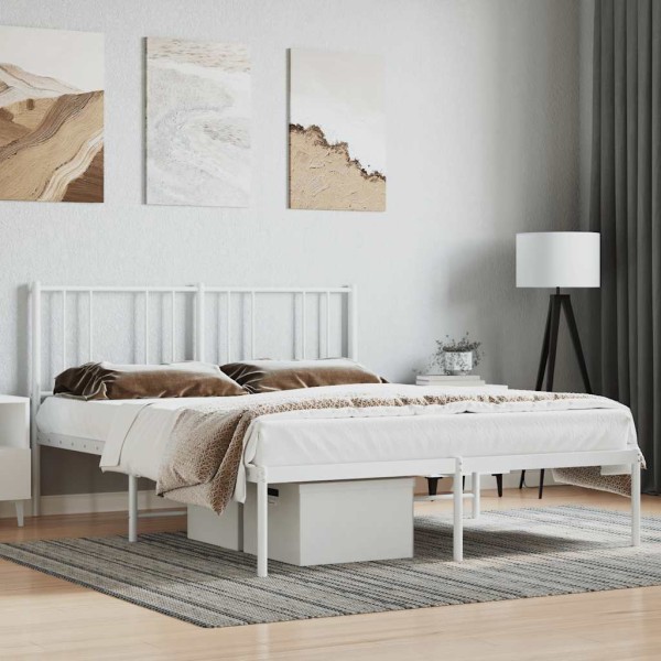 Metal bed frame with headboard, white, 140x200cm