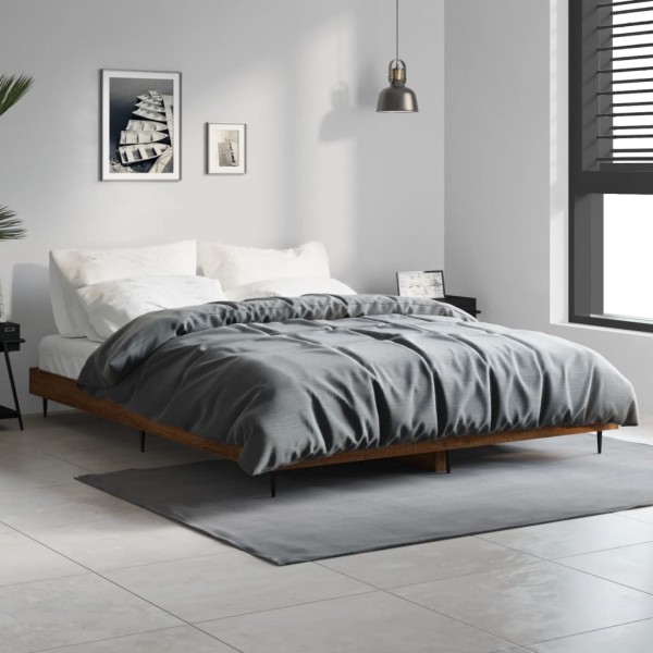 Bed frame, brown oak, 135x190cm, processed wood