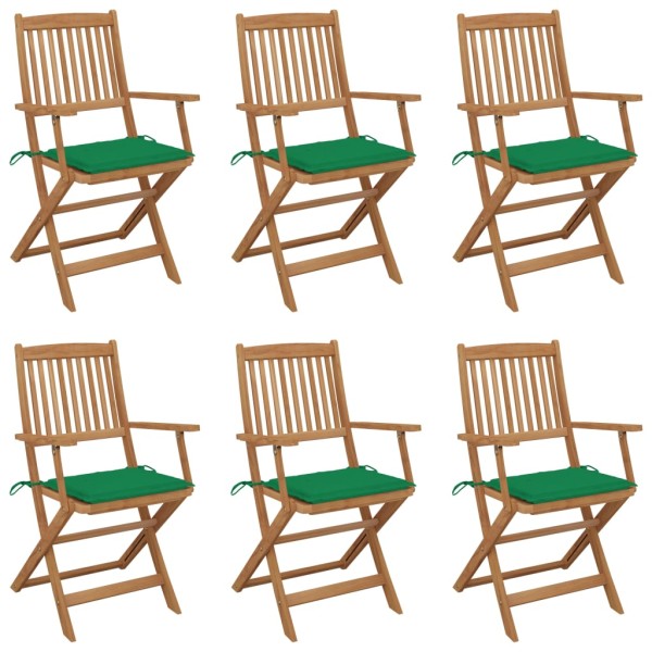 Folding garden chairs with pillows, 6 pcs., solid acacia