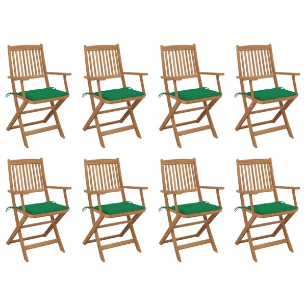 Folding outdoor chairs with cushions, 8 pcs., acacia