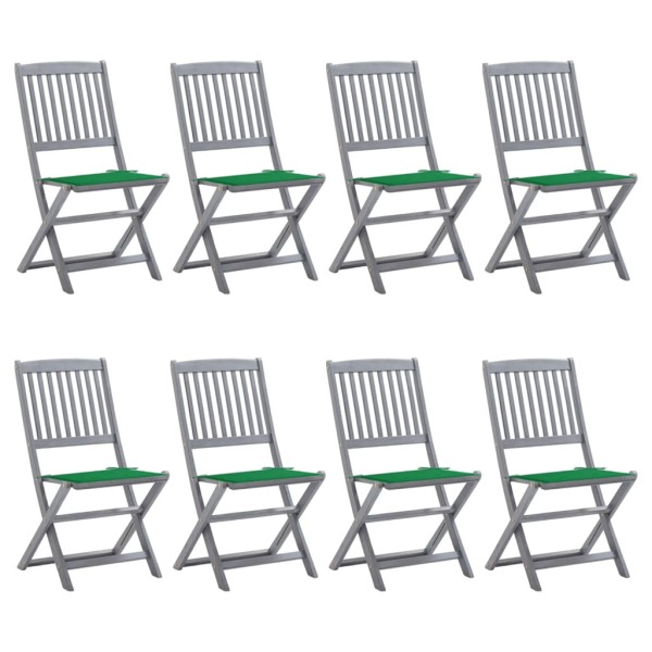 Folding outdoor chairs with cushions, 8 pcs., acacia