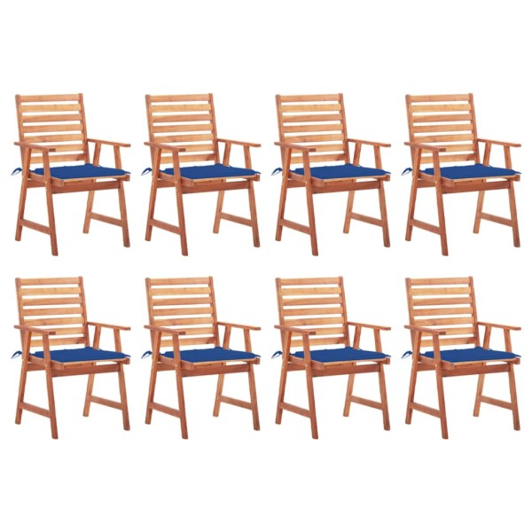 Outdoor dining chairs with cushions, 8 pcs., solid acacia