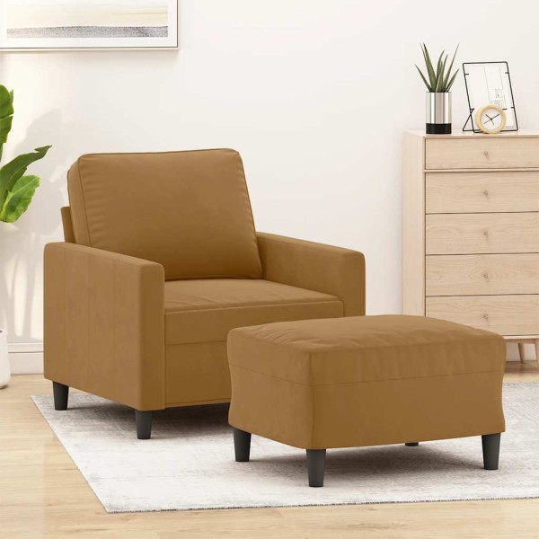Armchair with footrest, brown, 60cm, velvet