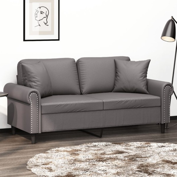 Double sofa with cushions, gray, 140cm, artificial leather