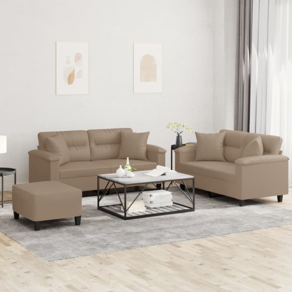 Sofa set with pillows, 3 parts, cappuccino, artificial leather