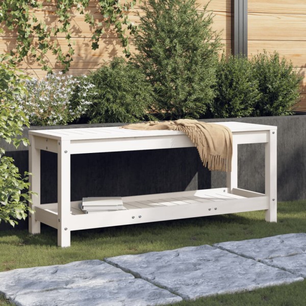 Garden bench, white, 108x35x45cm, solid pine wood