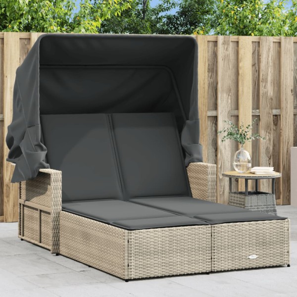 Double sun lounger, light gray, polyrattan