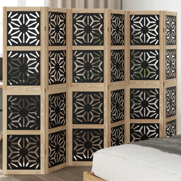 Room divider, 6 segments, brown/black, solid paulownia