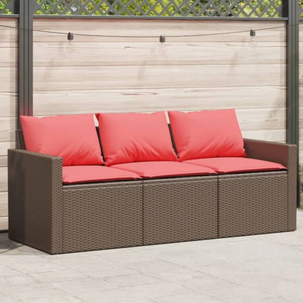 Three-seater garden sofa with cushions, brown, polyrattan