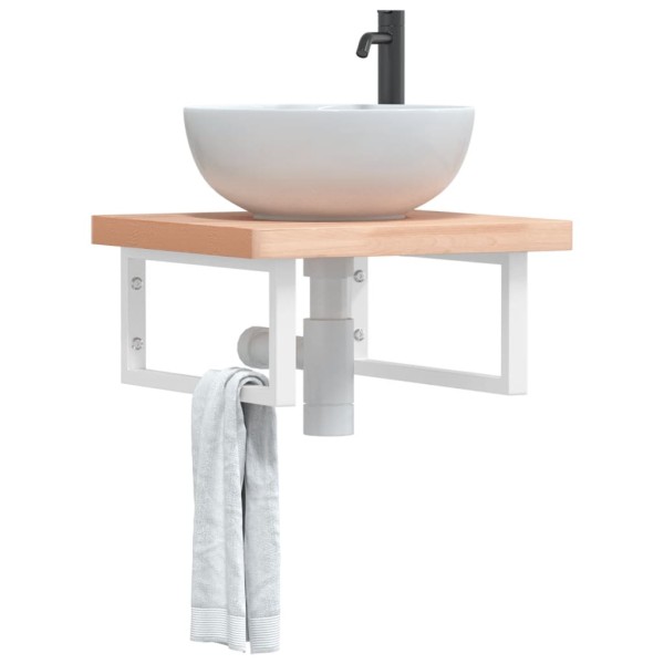 Washbasin shelf, steel and solid beech wood