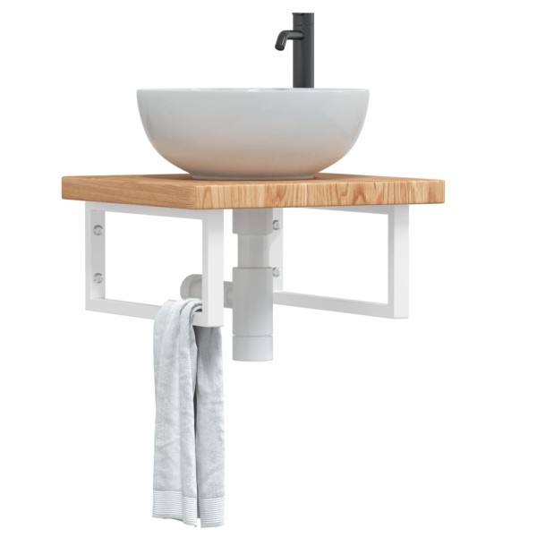 Washbasin shelf, steel and solid oak wood