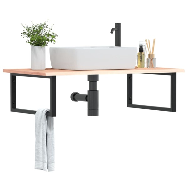 Washbasin shelf, steel and solid oak wood