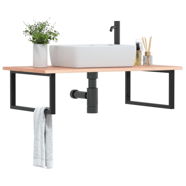 Washbasin shelf, steel and solid oak wood