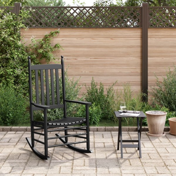 Rocking chair with folding table, black, solid poplar